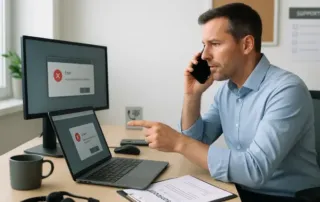 Small business owner receiving remote IT support from a professional provider