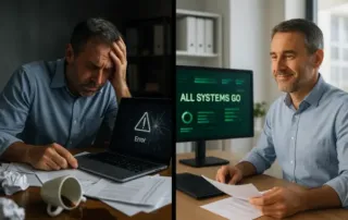 Reactive vs proactive IT support cost comparison; downtime vs reliable systems.